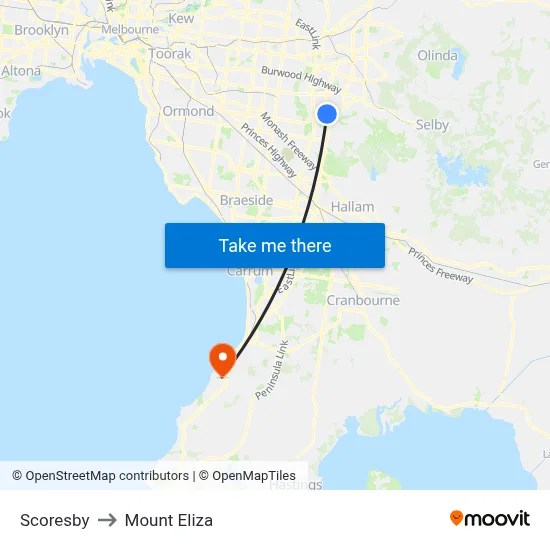 Scoresby to Mount Eliza map