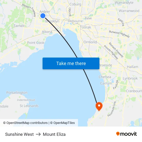 Sunshine West to Mount Eliza map
