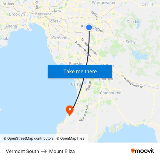 Vermont South to Mount Eliza map