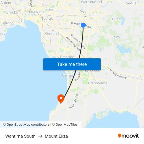 Wantirna South to Mount Eliza map