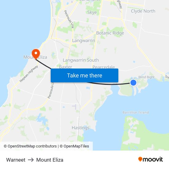 Warneet to Mount Eliza map