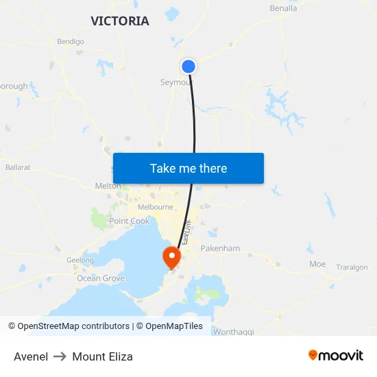 Avenel to Mount Eliza map