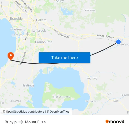 Bunyip to Mount Eliza map
