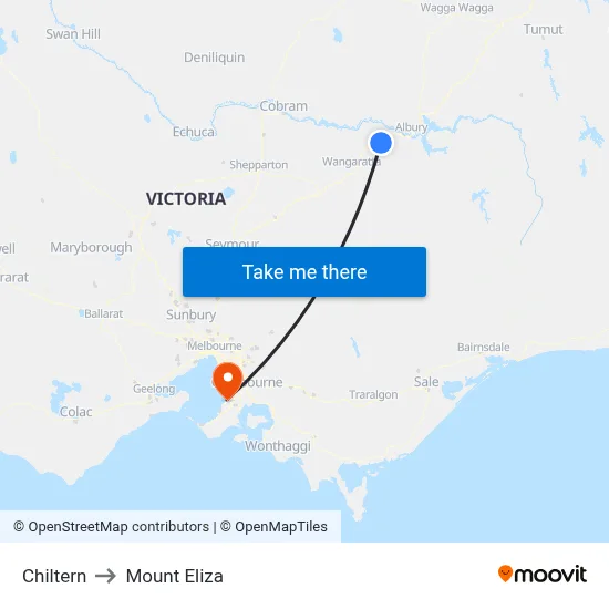 Chiltern to Mount Eliza map