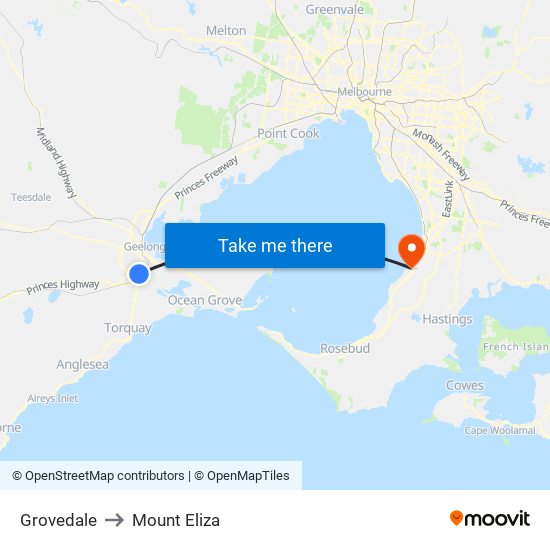 Grovedale to Mount Eliza map