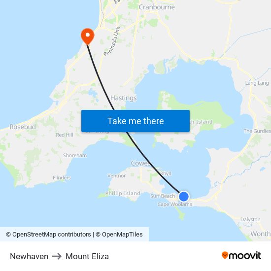 Newhaven to Mount Eliza map