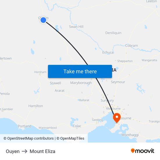 Ouyen to Mount Eliza map