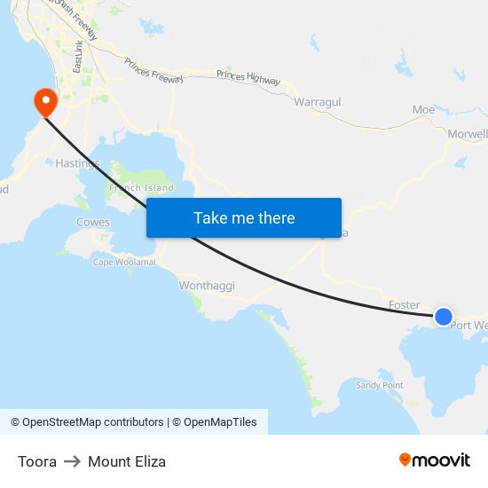 Toora to Mount Eliza map