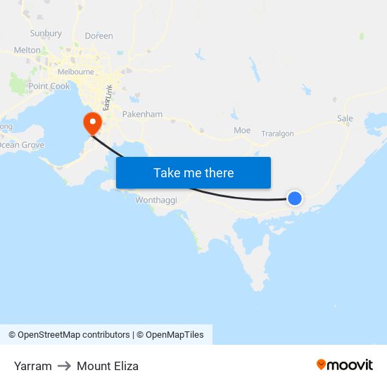 Yarram to Mount Eliza map