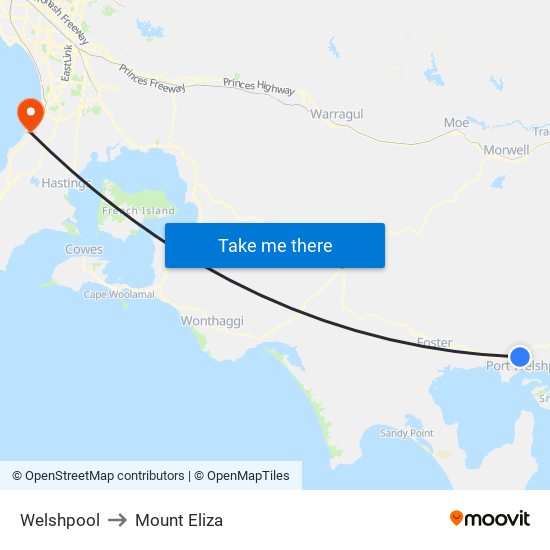 Welshpool to Mount Eliza map