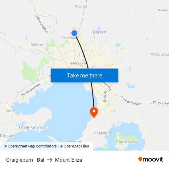 Craigieburn - Bal to Mount Eliza map