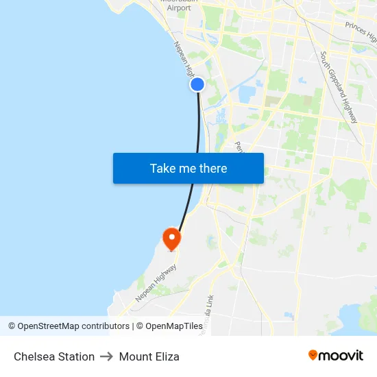 Chelsea Station to Mount Eliza map