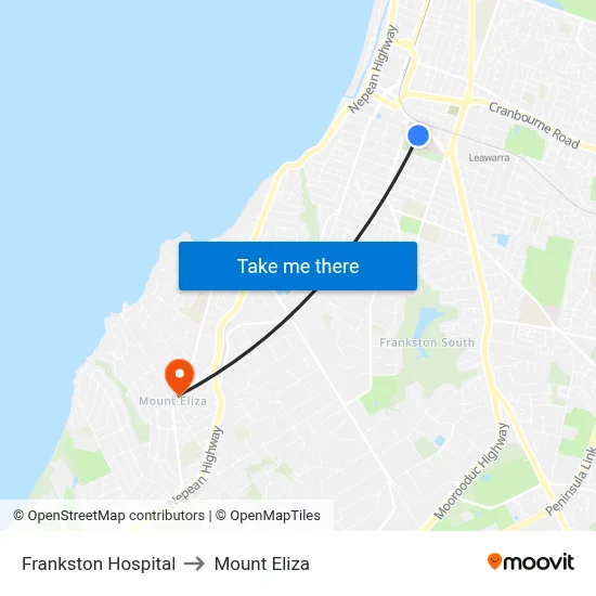 Frankston Hospital to Mount Eliza map