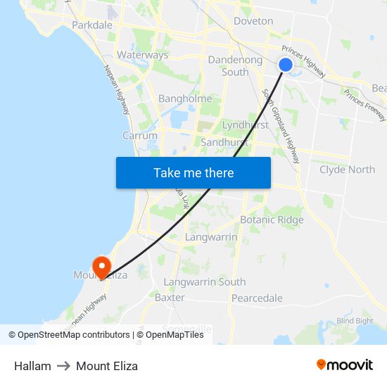 Hallam to Mount Eliza map