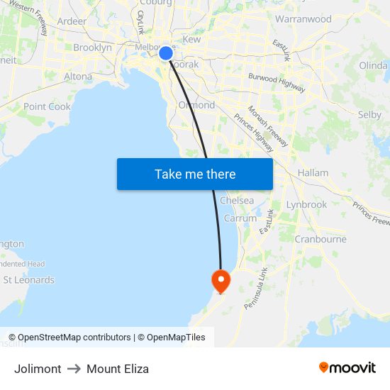 Jolimont to Mount Eliza map