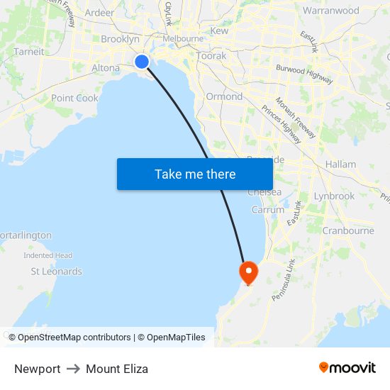 Newport to Mount Eliza map