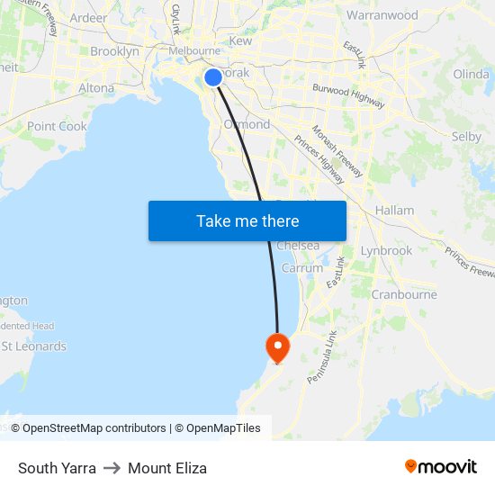 South Yarra to Mount Eliza map