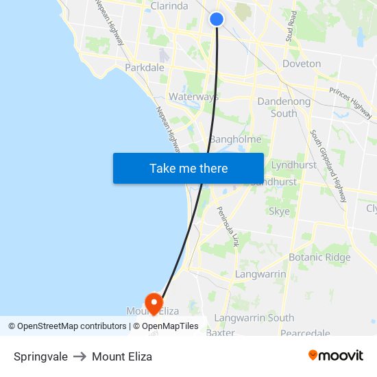 Springvale to Mount Eliza map