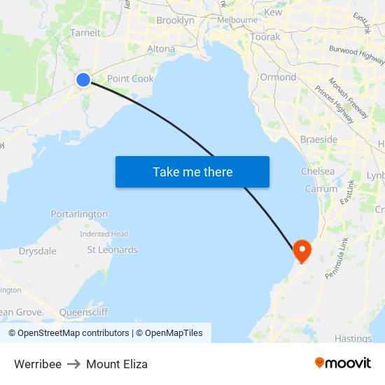 Werribee to Mount Eliza map