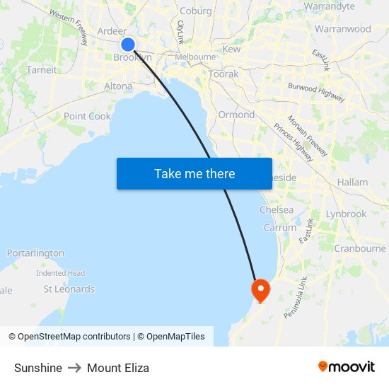 Sunshine to Mount Eliza map