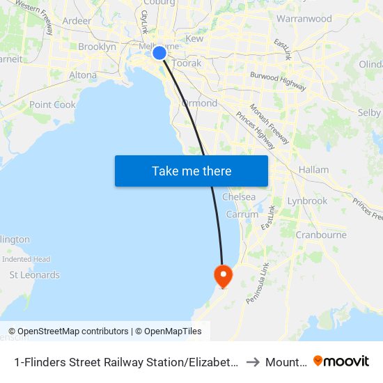 1-Flinders Street Railway Station/Elizabeth St (Melbourne City) to Mount Eliza map