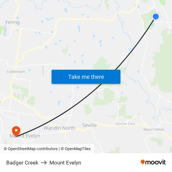 Badger Creek to Mount Evelyn map