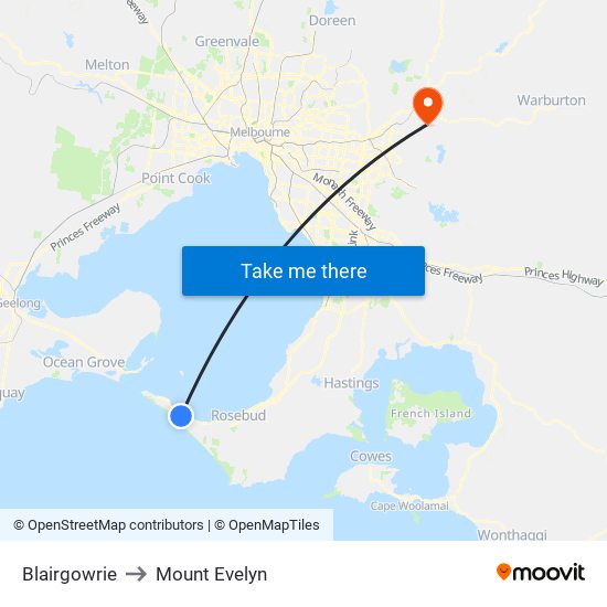 Blairgowrie to Mount Evelyn map