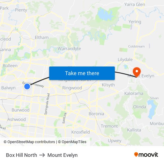 Box Hill North to Mount Evelyn map