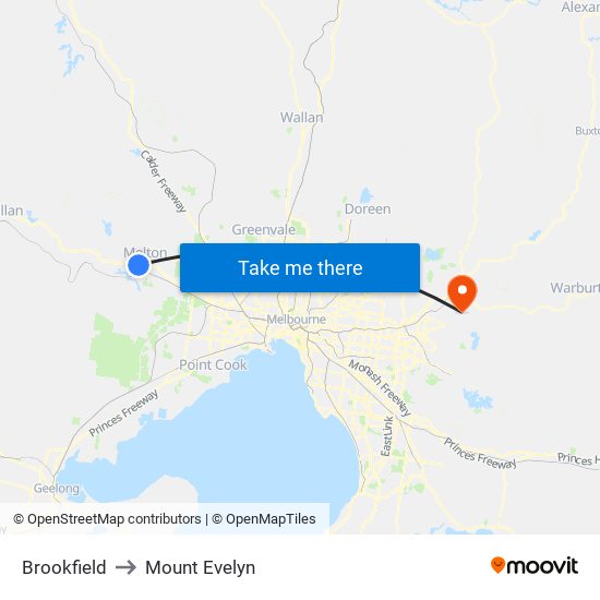 Brookfield to Mount Evelyn map