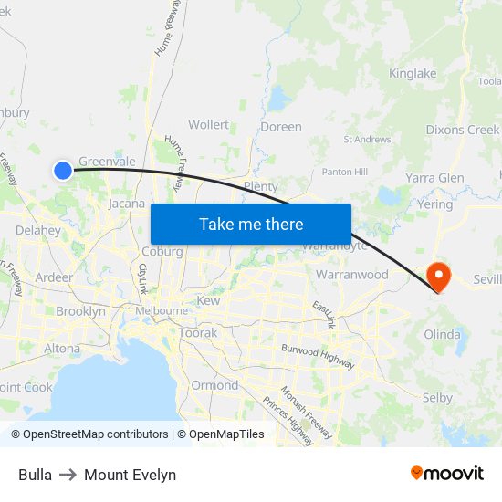 Bulla to Mount Evelyn map