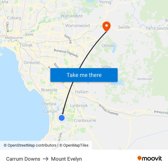 Carrum Downs to Mount Evelyn map