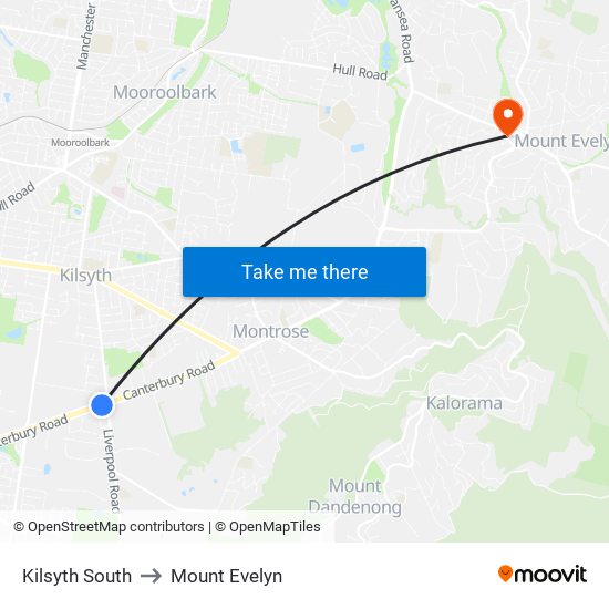 Kilsyth South to Mount Evelyn map