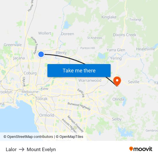 Lalor to Mount Evelyn map
