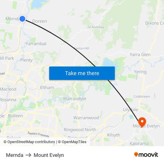 Mernda to Mount Evelyn map