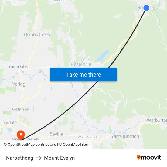 Narbethong to Mount Evelyn map