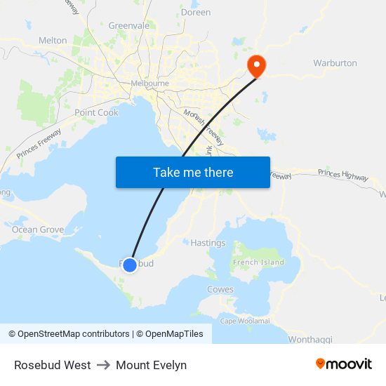Rosebud West to Mount Evelyn map