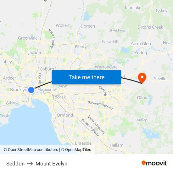 Seddon to Mount Evelyn map