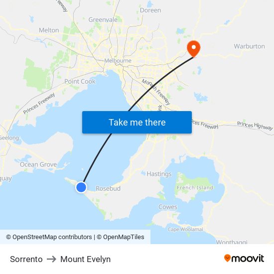 Sorrento to Mount Evelyn map