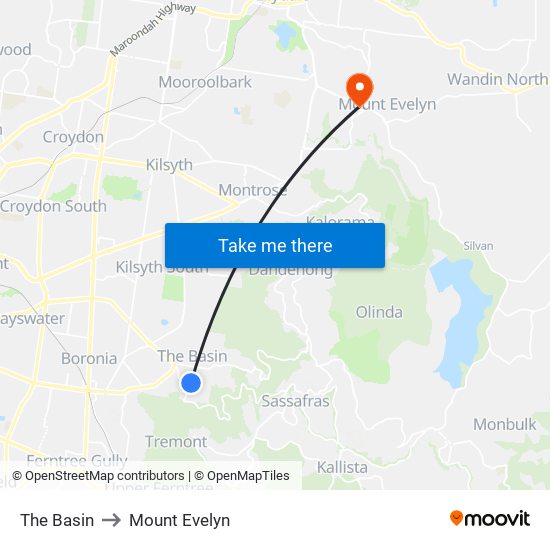 The Basin to Mount Evelyn map