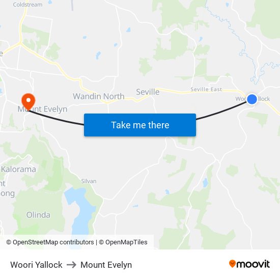 Woori Yallock to Mount Evelyn map