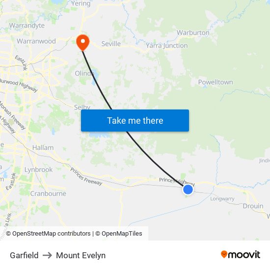 Garfield to Mount Evelyn map