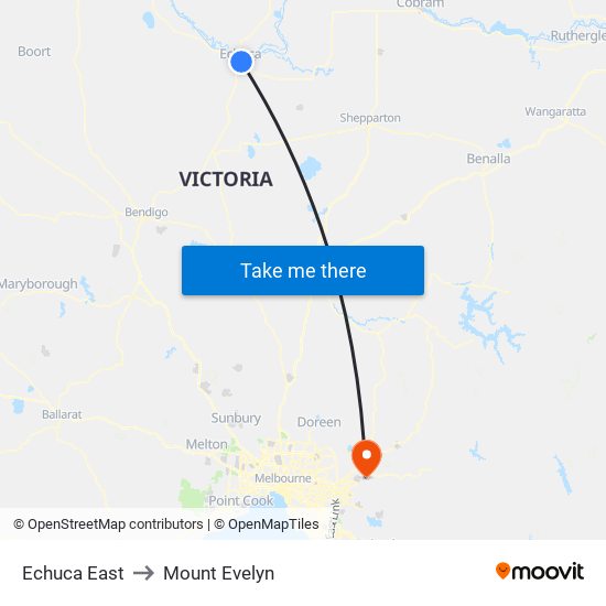 Echuca East to Mount Evelyn map