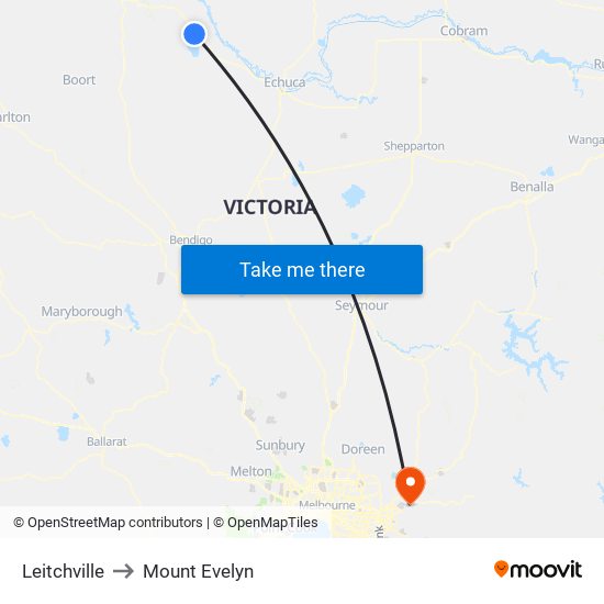 Leitchville to Mount Evelyn map