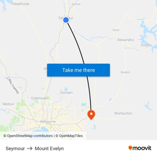 Seymour to Mount Evelyn map