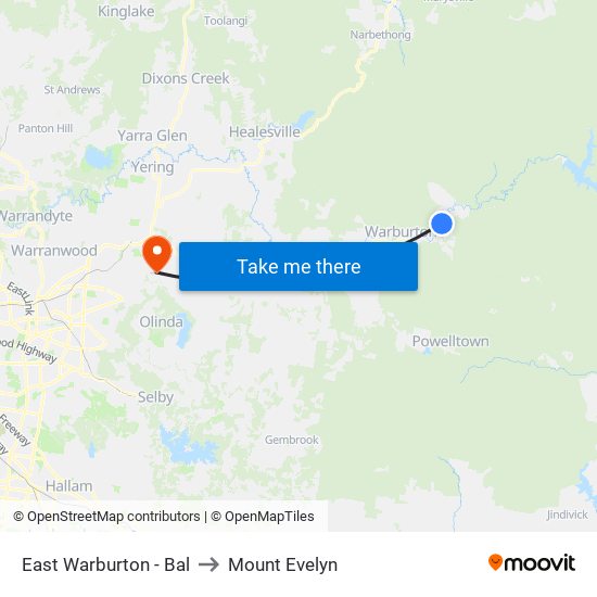 East Warburton - Bal to Mount Evelyn map