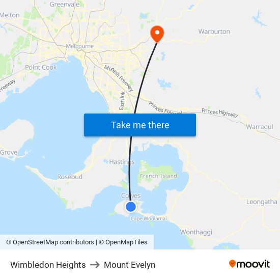 Wimbledon Heights to Mount Evelyn map