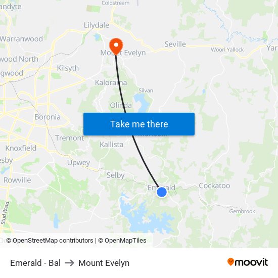 Emerald - Bal to Mount Evelyn map