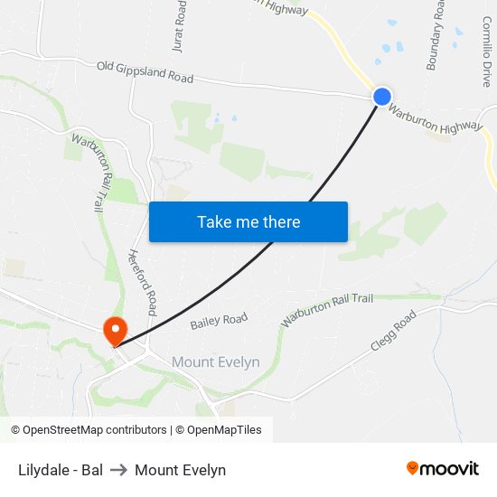 Lilydale - Bal to Mount Evelyn map