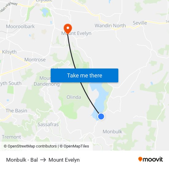 Monbulk - Bal to Mount Evelyn map