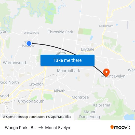 Wonga Park - Bal to Mount Evelyn map